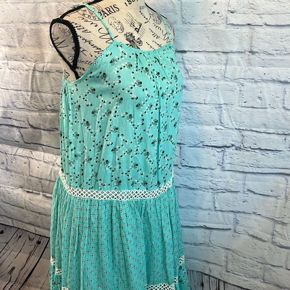 Debbie Katz South Beach Aqua Lily Maxi Dress NWT Tiered Spaghetti Straps Small - Picture 3 of 10